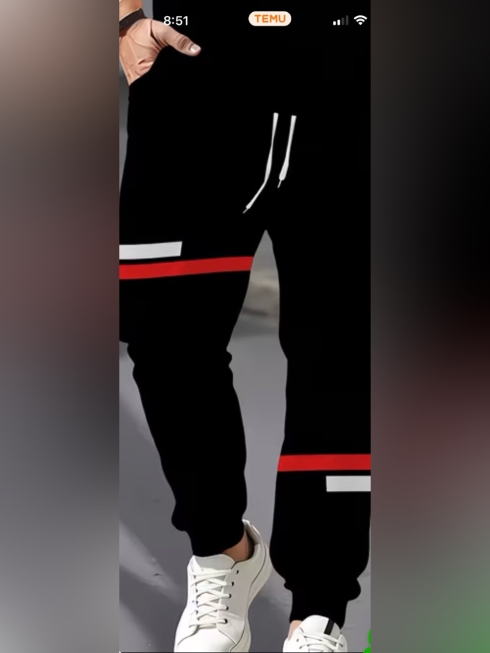 Men's Black Athletic Drawstring Shorts with Red & White Accents - Picture 6 of 9
